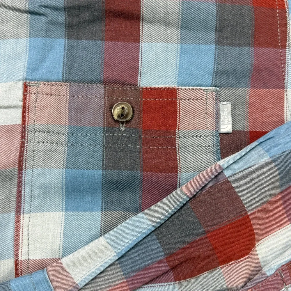 The North Face Button Down Shirt Men XL Blue Plaid Long Sleeve Hiking Gorpcore